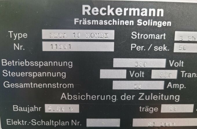 Tafel Beta 10 Kombi gebrauchte Reckermann Bettfräsmaschine