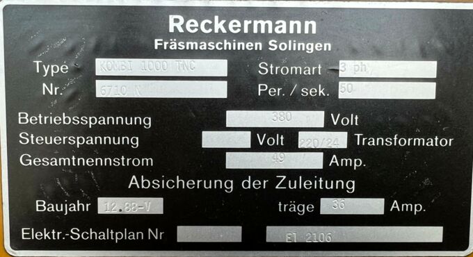 Schalttafel Gebrauchte Reckermann Kombi 1000 Konsolfräsmaschine